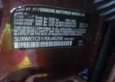 2017 BMW X3 xDrive35I from USA, damaged, VIN 5UXWX7C51H0U40258